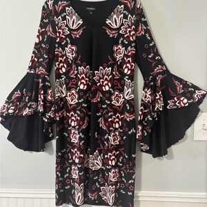 Roz & Ali Black and Red Floral Long Sleeve Dress